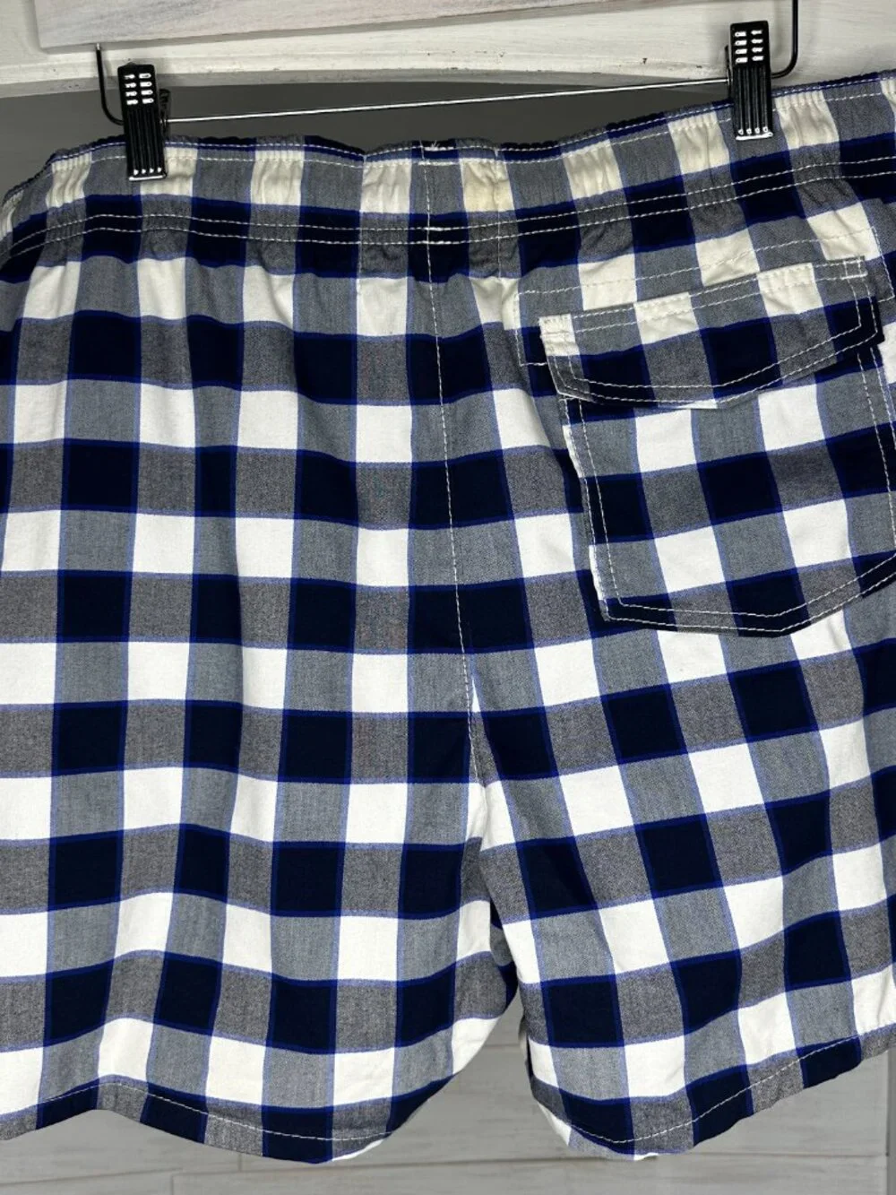 Hollister Men’s Swim Trunks Shorts Suit Plaid Blue White Drawstring Size XL